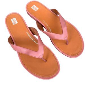 FitFlop GRACIE Leather Pink and Tan Flip-Flops Size 10